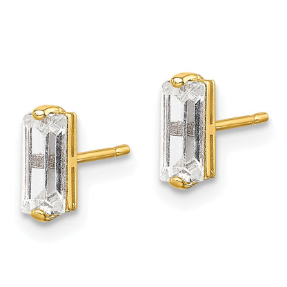 10K Polished Baguette CZ Stud Earrings