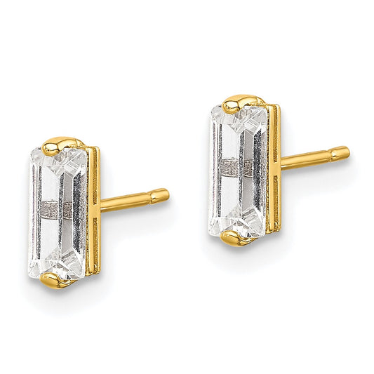 10K Polished Baguette CZ Stud Earrings