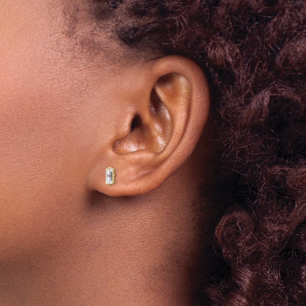10K Polished Baguette CZ Stud Earrings