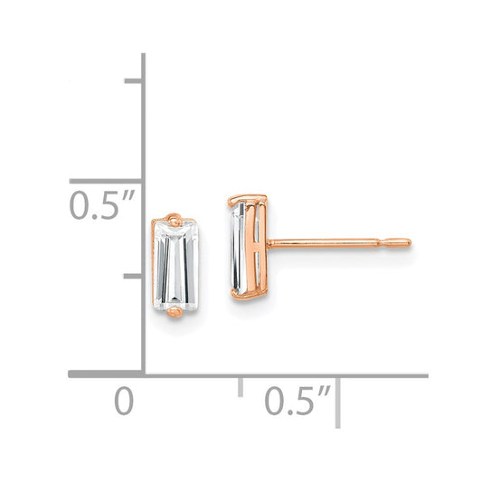 10K Rose Gold Polished Baguette CZ Stud Earrings