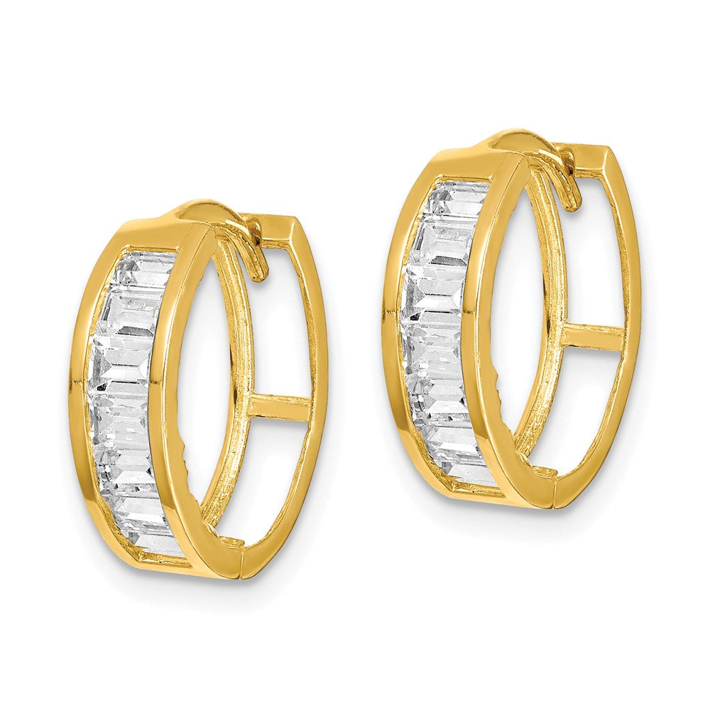 10K Baguette CZ Round Hinged Hoop Earrings
