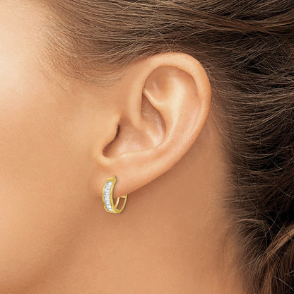 10K Baguette CZ Round Hinged Hoop Earrings