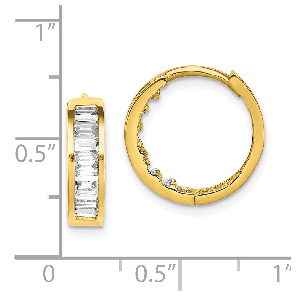 10K Baguette CZ Round Hinged Hoop Earrings