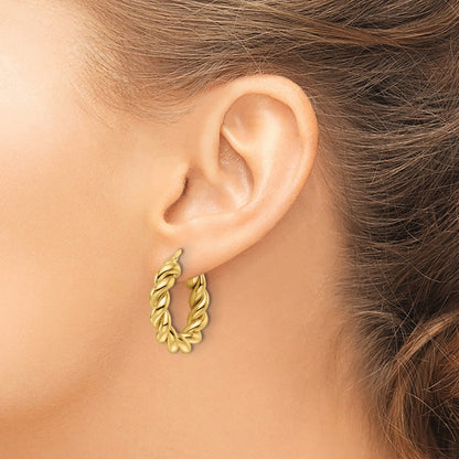 10ky Polished 5.3mm Hollow Twisted Round Hoop Earrings