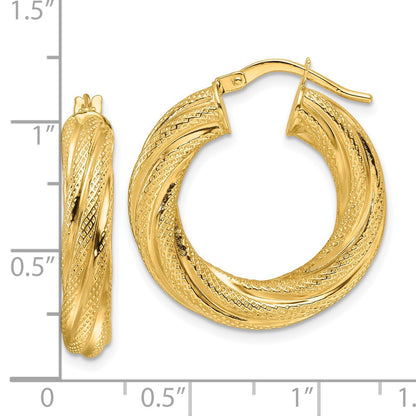10ky Polished 4.7mm Textured Twist Round Hoop Earrings