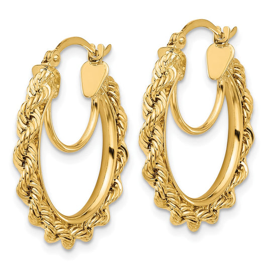 10k Polished and D/C Rope 2.95mm Hoop Earrings