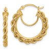 10k Polished and D/C Rope 2.95mm Hoop Earrings