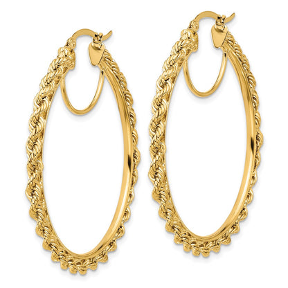 10k Polished and D/C Rope 2.95mm Hoop Earrings