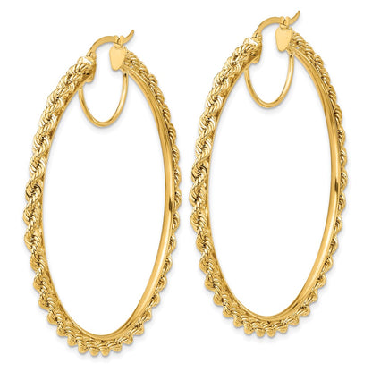 10k Polished and D/C Rope 2.95mm Hoop Earrings