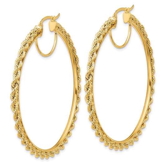 10k Polished and D/C Rope 2.95mm Hoop Earrings