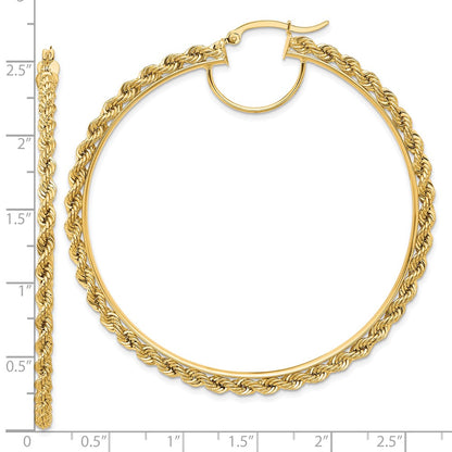 10k Polished and D/C Rope 2.95mm Hoop Earrings