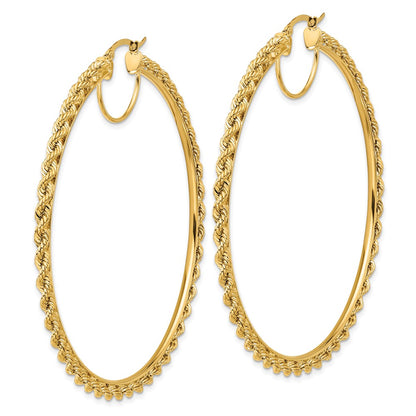 10k Polished and D/C Rope 2.95mm Hoop Earrings