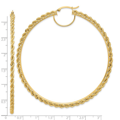 10k Polished and D/C Rope 2.95mm Hoop Earrings