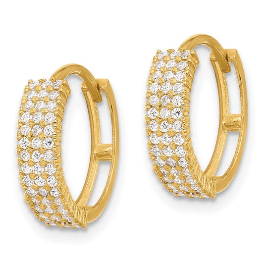 10K Polished 4mm CZ Round Hinged Hoop Earrings