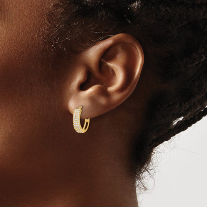 10K Polished 4mm CZ Round Hinged Hoop Earrings