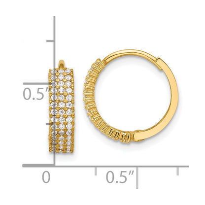 10K Polished 4mm CZ Round Hinged Hoop Earrings