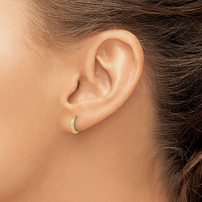 10K Polished 1.5mm CZ Tiny Round Hinged Hoop Earrings
