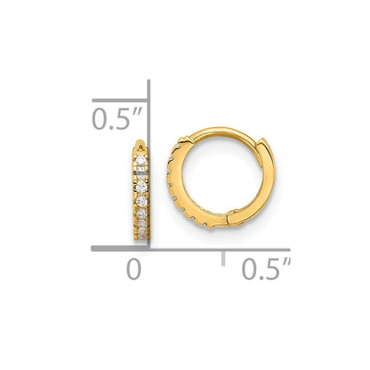 10K Polished 1.5mm CZ Tiny Round Hinged Hoop Earrings