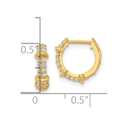 10K Polished CZ Round Hinged Hoop Earrings
