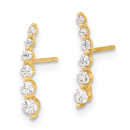 10K Polished Curved Bar Graduated CZ Post Earrings