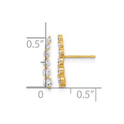 10K Polished Curved Bar Graduated CZ Post Earrings