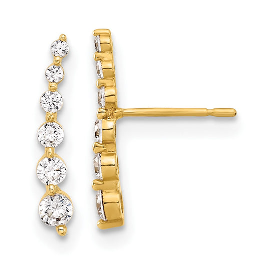 10K Polished Curved Bar CZ Post Earrings
