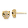 10K Polished Clear and Green CZ Lioness Head Post Earrings