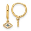 10K Polished Clear and Blue CZ Dangle Evil Eye Hinged Hoop Earrings