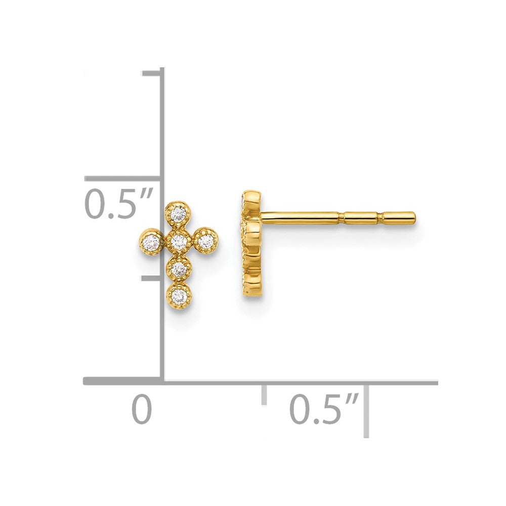 10K Polished CZ Cross Post Earrings