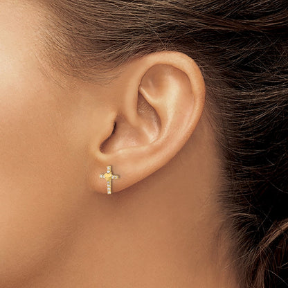 10K Polished CZ Heart Center Cross Post Earrings