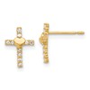 10K Polished CZ Heart Center Cross Post Earrings