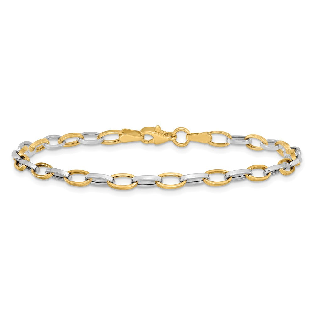 10k Two-tone 4mm Polished Open Link Cable 7.25 inch Bracelet