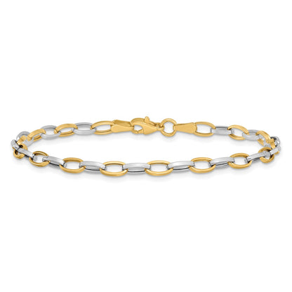 10k Two-tone 4mm Polished Open Link Cable 7.25 inch Bracelet