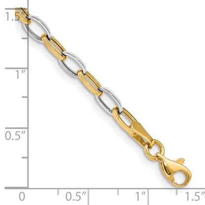 10k Two-tone 4mm Polished Open Link Cable 7.25 inch Bracelet