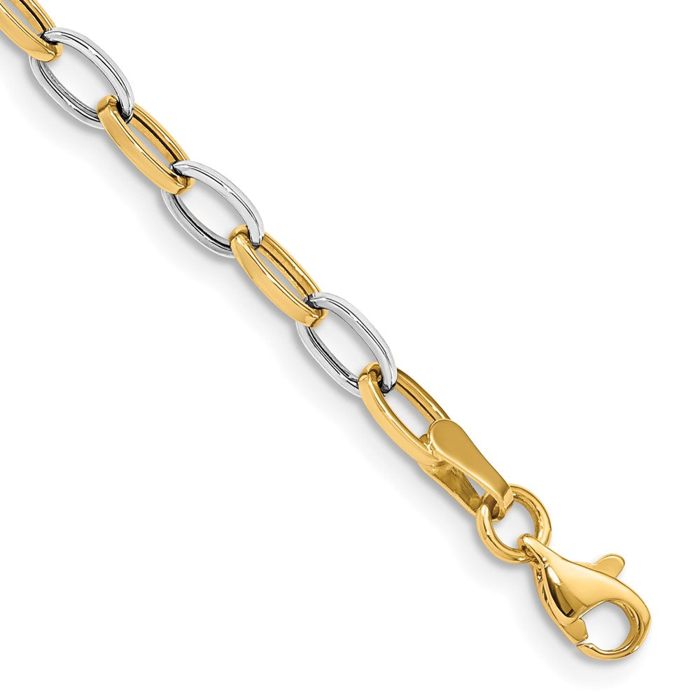10k Two-tone 4mm Polished Open Link Cable 7.25 inch Bracelet