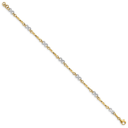 10k Two-tone Infinity and Fancy Link 7.5 inch Bracelet