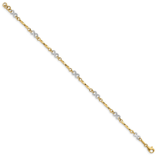 10k Two-tone Infinity and Fancy Link 7.5 inch Bracelet