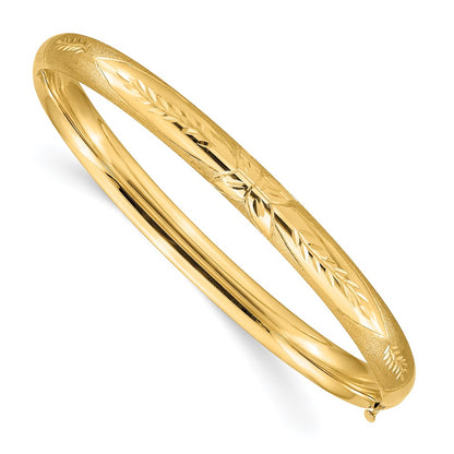 10k 4/16 Florentine Engraved 6mm Hinged Bangle Bracelet