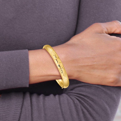 10k 5/16 Florentine Engraved 8mm Hinged Bangle Bracelet