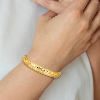 10k 7/16 Florentine Engraved 10mm Hinged Bangle Bracelet