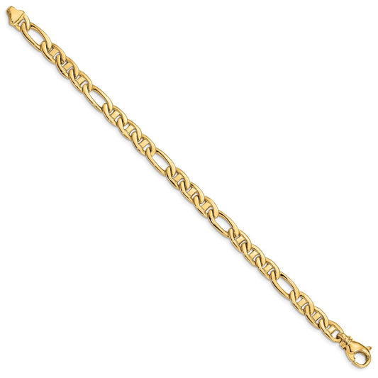 10k 6.5mm Solid Hand-Polished 3 Plus 1 Flat Figaro Anchor 8.25 inch Bracelet