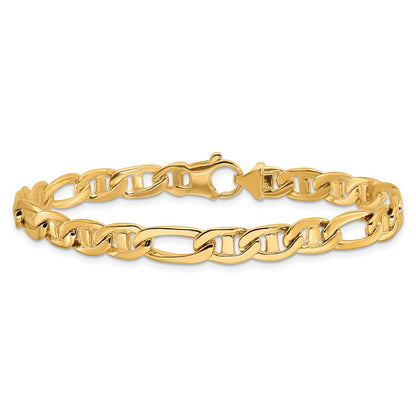 10k 6.5mm Solid Hand-polished 3 Plus 1 Flat Figaro Anchor 7.25 inch Bracelet