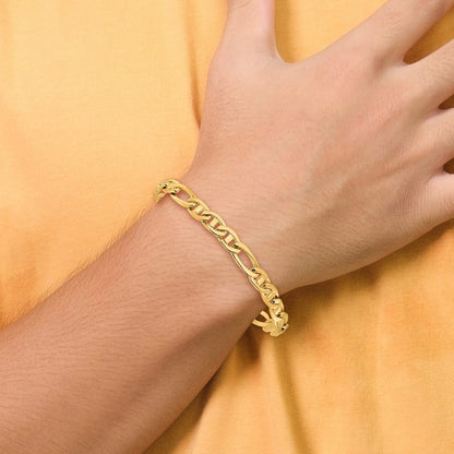 10k 6.5mm Solid Hand-Polished 3 Plus 1 Flat Figaro Anchor 8.25 inch Bracelet