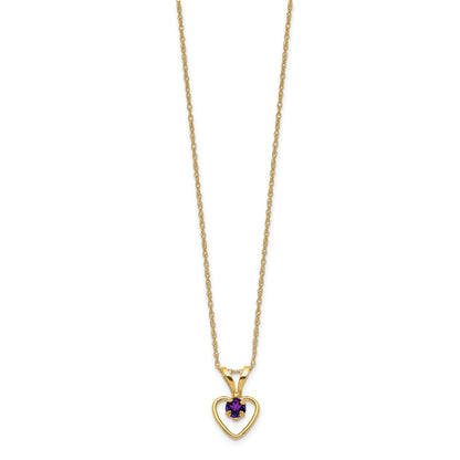 10k Madi K 3mm Round February / Amethyst Heart Birthstone 15 inch Necklace