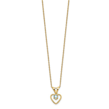 10k Madi K 3mm Round March / Aquamarine Heart Birthstone 15 inch Necklace