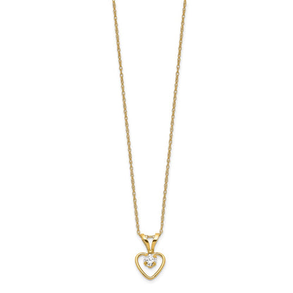 10k Madi K 3mm Round April / White Zircon Heart Birthstone 15 inch Necklace
