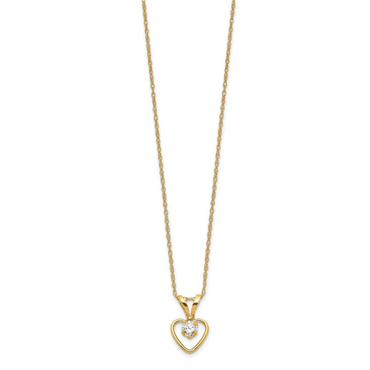 10k Madi K 3mm Round April / White Zircon Heart Birthstone 15 inch Necklace