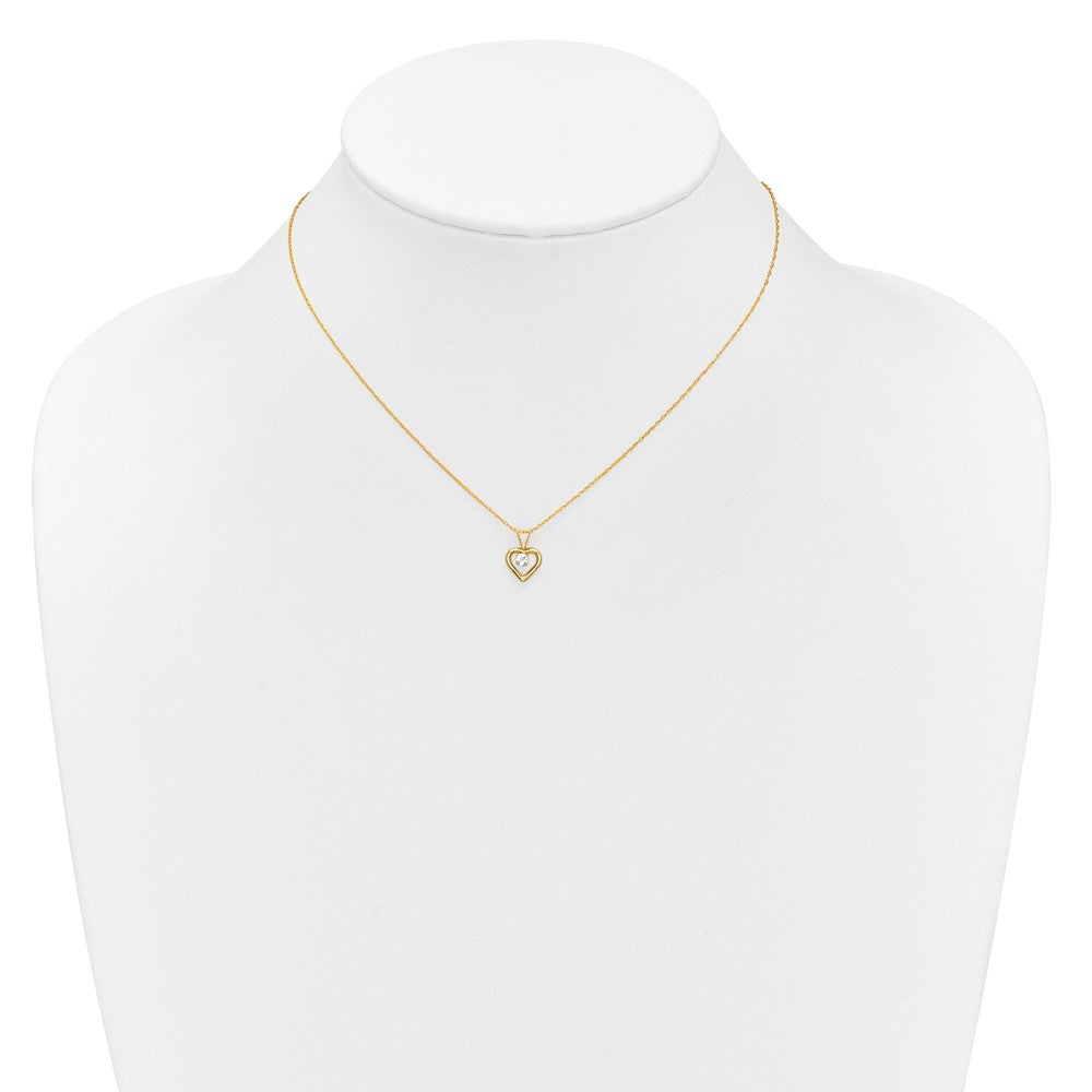 10k Madi K 3mm White Zircon Heart Birthstone Necklace