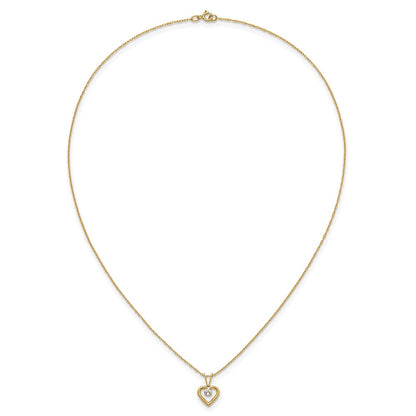 10k Madi K 3mm Round April / White Zircon Heart Birthstone 15 inch Necklace