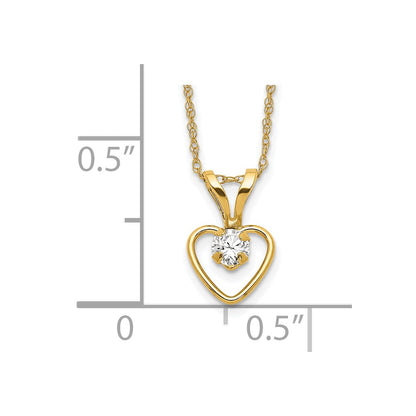 10k Madi K 3mm Round April / White Zircon Heart Birthstone 15 inch Necklace